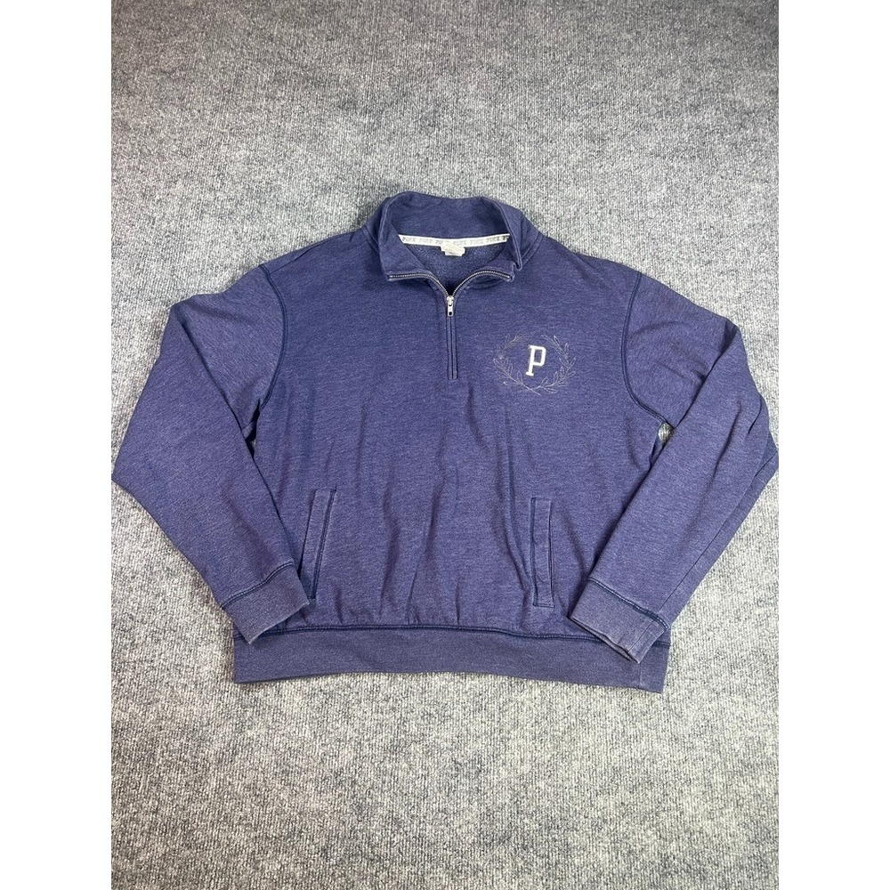 PINK Victoria's Secret 1/4 Zip Pullover L Sweatshirt Navy Crest P Logo Pockets